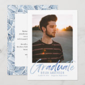 Aankondiging blauw handgeschreven foto-Afstuderen (Voorkant / Achterkant)