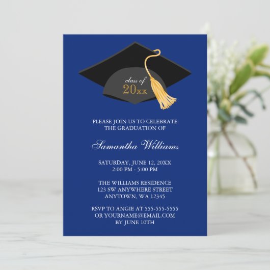 Aankondiging blauw Pet en Afstuderen Tassel (Staand voorkant)