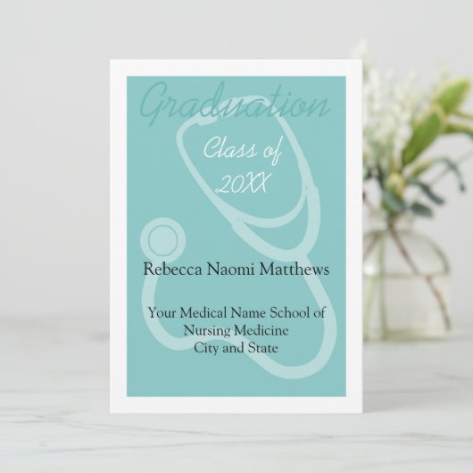 Aankondiging blauw/wit modern medisch Afstuderen (Staand voorkant)