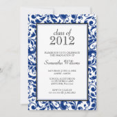 Aankondiging blauw zwart Afstuderen Damask (Voorkant)