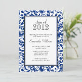 Aankondiging blauw zwart Afstuderen Damask (Staand voorkant)