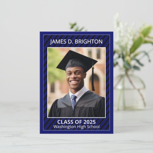 Aankondiging blauwe Afstuderen foto (Staand voorkant)