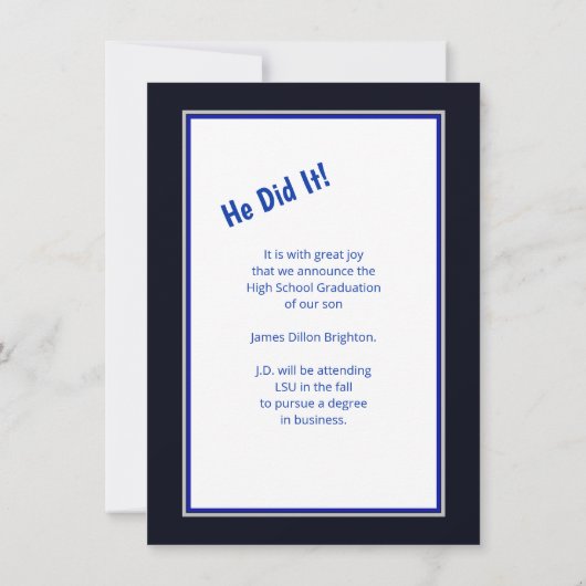 Aankondiging blauwe Afstuderen foto (Achterkant)