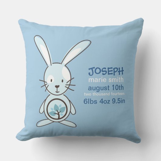 Aankondiging blauwe Bunny Birth Kussen (Voorkant)