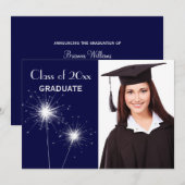 Aankondiging blauwe foto Sparkler Afstuderen (Voorkant / Achterkant)