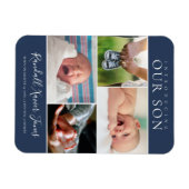 Aankondiging blauwe foto van Collage Baby Magneet (Horizontaal)