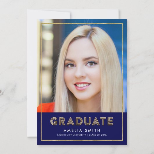 Aankondiging blauwe gouden geometrische foto-Afstu (Voorkant)