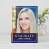 Aankondiging blauwe gouden geometrische foto-Afstu (Staand voorkant)