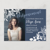 Aankondiging blauwe grijze uitstel briefkaart (Voorkant)