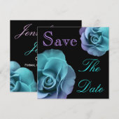 Aankondiging blauwe Paarse Rozen Wedding Save Date (Voorkant / Achterkant)