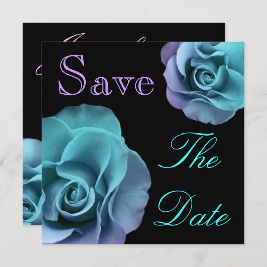 Aankondiging blauwe Paarse Rozen Wedding Save Date (Voorkant / Achterkant)