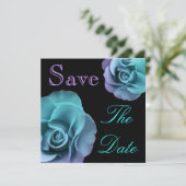 Aankondiging blauwe Paarse Rozen Wedding Save Date (Staand voorkant)