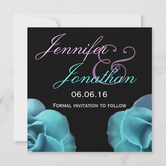 Aankondiging blauwe Paarse Rozen Wedding Save Date (Achterkant)