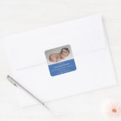 Aankondiging blauwe pasgeboren foto geboortedatum  vierkante sticker (Envelop)