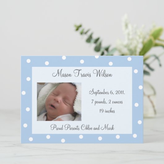 Aankondiging  blauwe poladots (Staand voorkant)