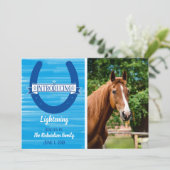 Aankondiging blauwe Waterverf Hoefijzer Paarden fo (Staand voorkant)