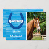 Aankondiging blauwe Waterverf Hoefijzer Paarden fo (Voorkant / Achterkant)