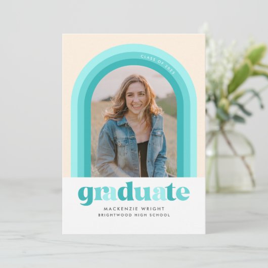 Aankondiging blauwgroen Afstuderen Retro Arch (Staand voorkant)