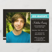 Aankondiging Blauwgroen afstuderen zwart en Turquo (Voorkant / Achterkant)