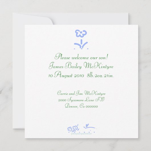 Aankondiging Bleke blauwe bloem (Achterkant)