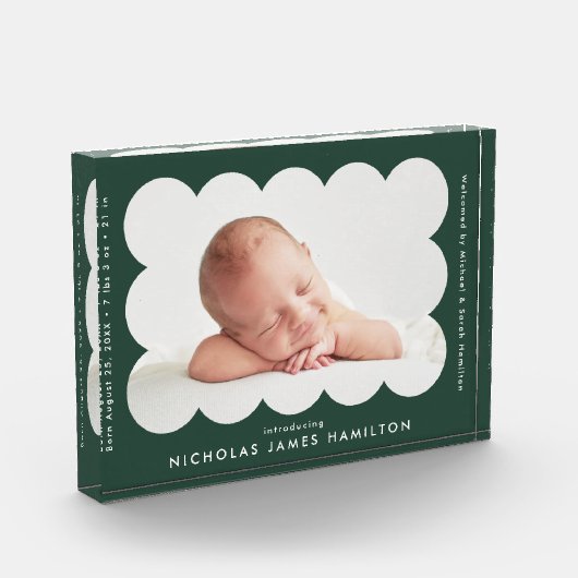 Aankondiging bosgroene moderne gescand geboorte fotoblokken (Links)