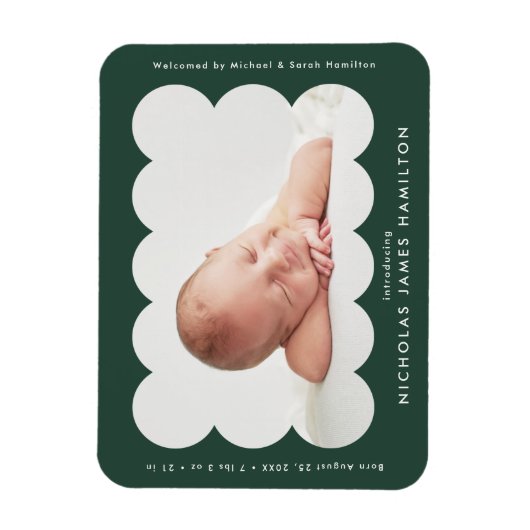 Aankondiging bosgroene moderne gescand geboorte magneet (Verticaal)