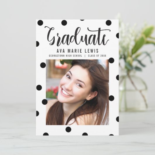 Aankondiging charmant Stip zwart Afstuderen (Staand voorkant)
