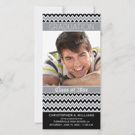 Aankondiging Chevron Pattern Afstuderen (zwart) (Voorkant)