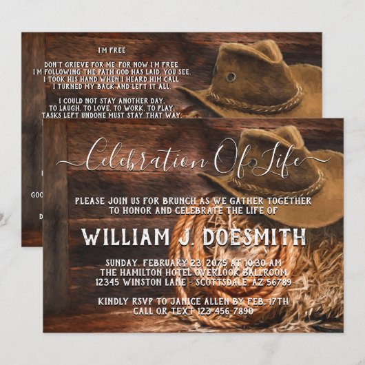 Aankondiging Cowboy Pet Memorial Service (Voorkant / Achterkant)