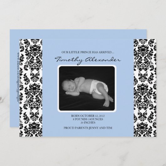 Aankondiging Damask Blue Birth (Voorkant / Achterkant)