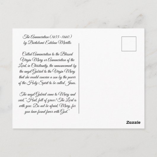 Aankondiging door Bartolomé Esteban Murillo Briefkaart (Achterkant)