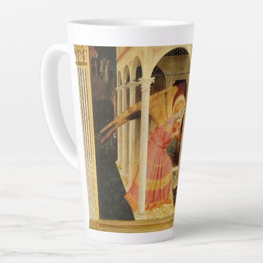 Aankondiging door Fra Angelico, Renaissance Fine A Latte Mok (Linkerhoek)