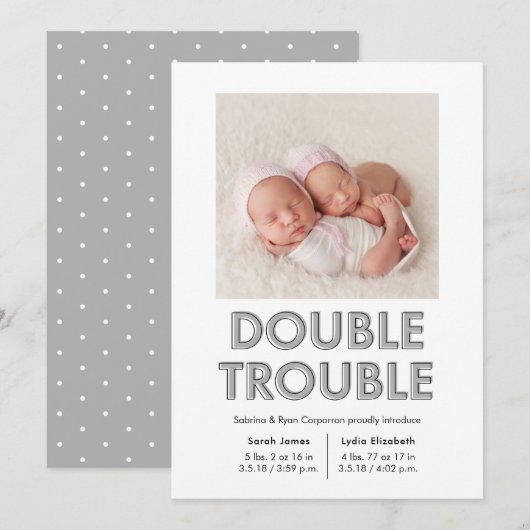 Aankondiging dubbele troebele grijze Twins-Baby (Voorkant / Achterkant)