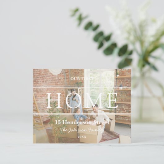 Aankondiging eerste homefoon Foto Moving Briefkaart (Staand voorkant)