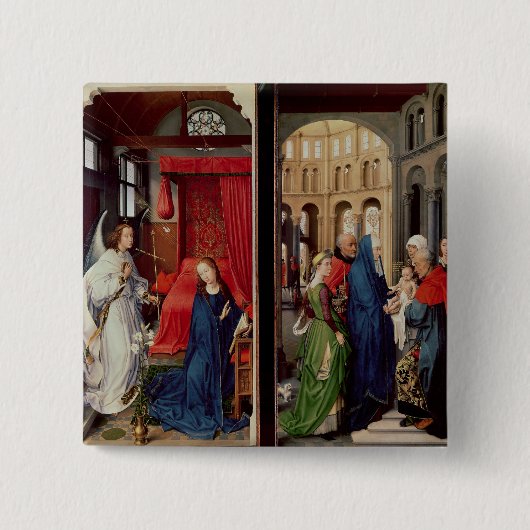 Aankondiging en presentatie in tempel vierkante button 5,1 cm (Voorkant)