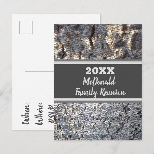 Aankondiging familiereünie Mosaic Small Tiles Briefkaart (Voorkant / Achterkant)