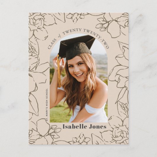 Aankondiging Floral Arch Tan Photo Afstuderen (Voorkant)