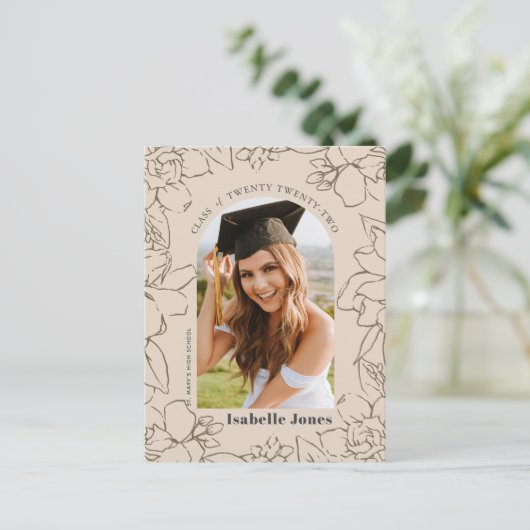 Aankondiging Floral Arch Tan Photo Afstuderen (Staand voorkant)