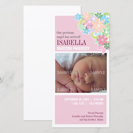 Aankondiging Floral Bunch-Baby (Voorkant / Achterkant)