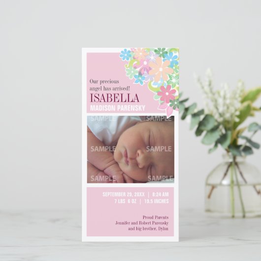 Aankondiging Floral Bunch-Baby (Staand voorkant)