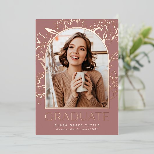 Aankondiging Floral Folie Arch Foto Afstuderen (Staand Voorkant)