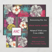 Aankondiging Floral Monogrammed Adoption (Voorkant / Achterkant)