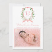 Aankondiging Floral Monogrammed Crest Birth (Voorkant)