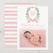 Aankondiging Floral Monogrammed Crest Birth (Voorkant / Achterkant)