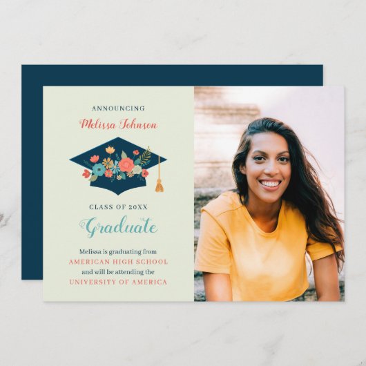 Aankondiging Floral Pet Graduation Party (Voorkant / Achterkant)