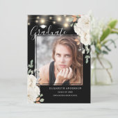 Aankondiging Floral Photo Black Afstuderen (Staand voorkant)