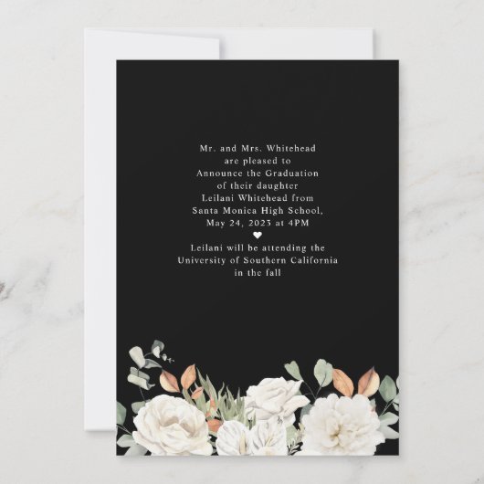 Aankondiging Floral Photo Black Afstuderen (Achterkant)