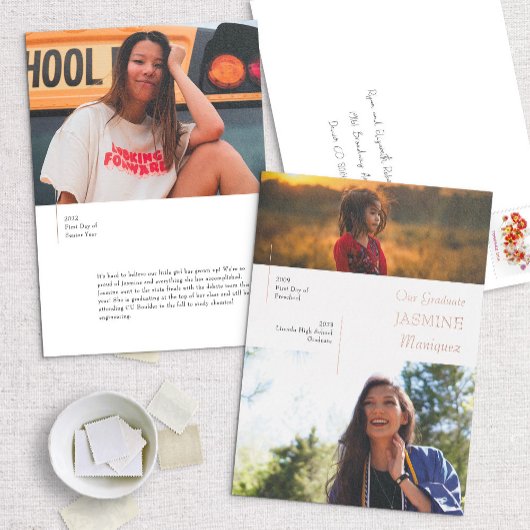 Aankondiging folie Modern White Afstuderen Dan/Now