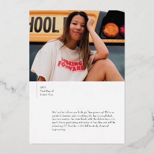 Aankondiging folie Modern White Afstuderen Dan/Now (Achterkant)