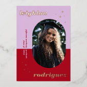 Aankondiging Folie Paars en rood Afstudeerder foto (Voorkant)